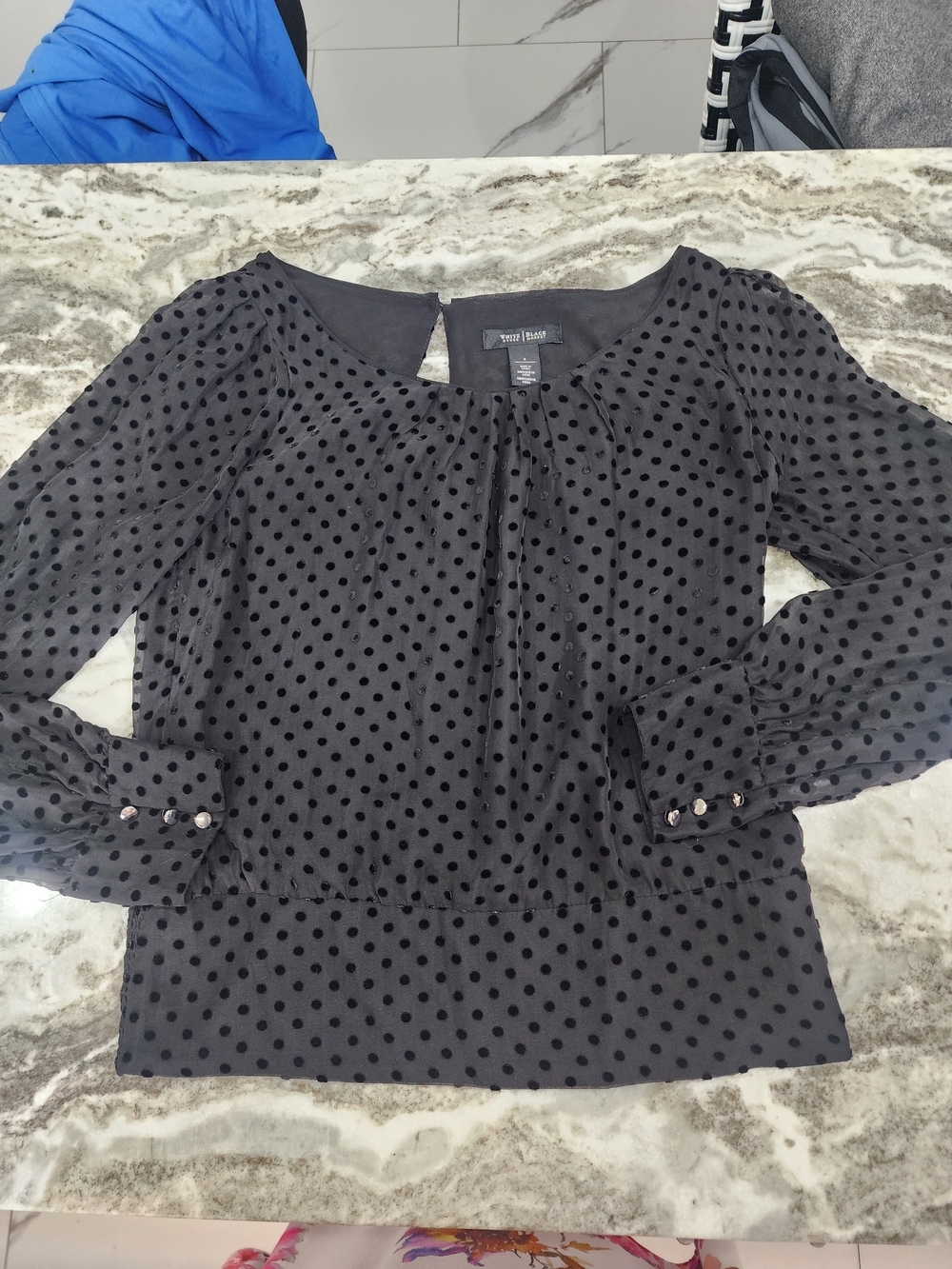 White House Black Market Black Polka Dot Long Sleeve Blouse